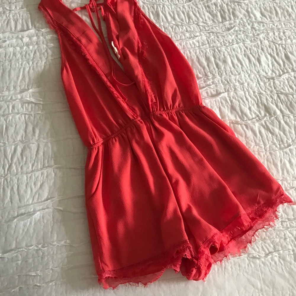 Coral lace romper